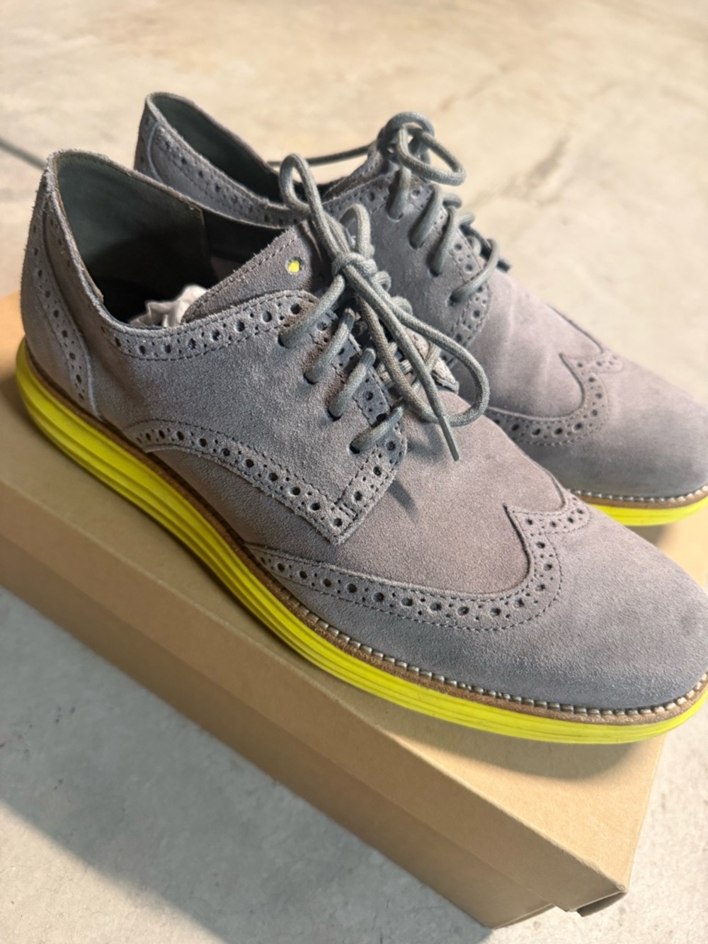 Cole haan - Men's Gray Suede Wingtip Oxford with Yellow Sole